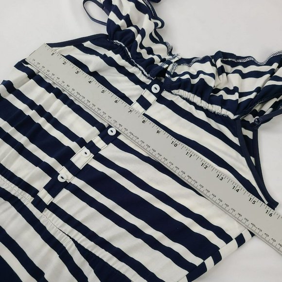 EUC Emerald Sundae Cold/Off Shoulder Womens Sz XL Navy Blue White Striped Dress - Picture 4 of 8